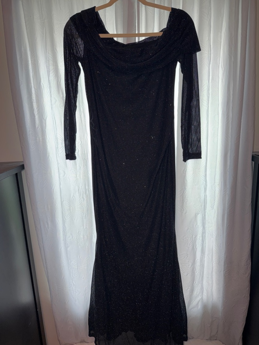 SHEIN Black Sparkle Long Sleeve Maxi Dress